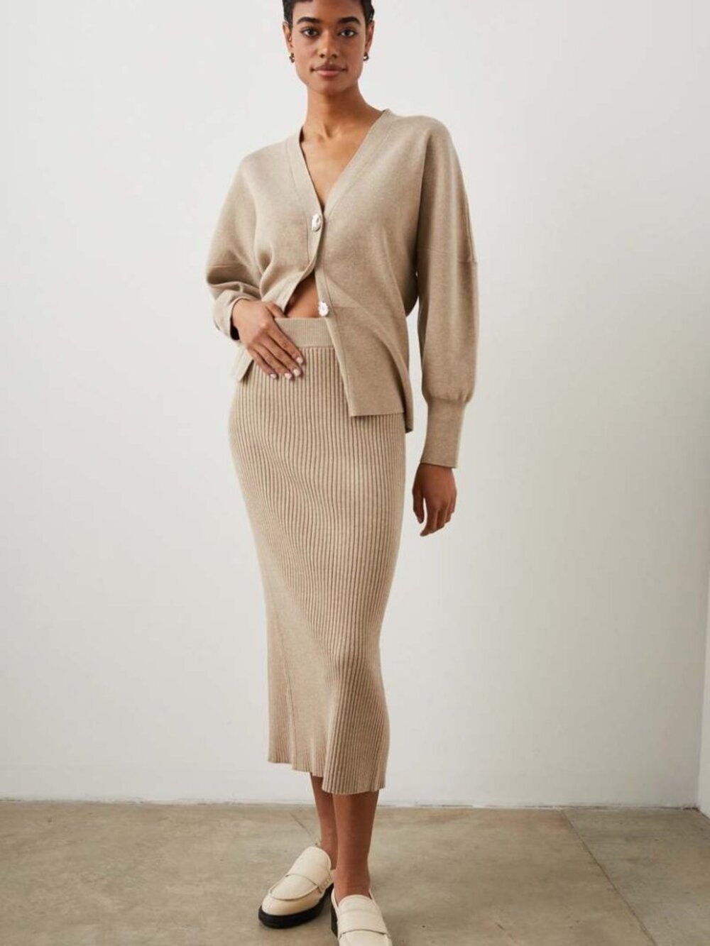 Rails Davina Rib Knit Midi Skirt Oat Size Small NWT